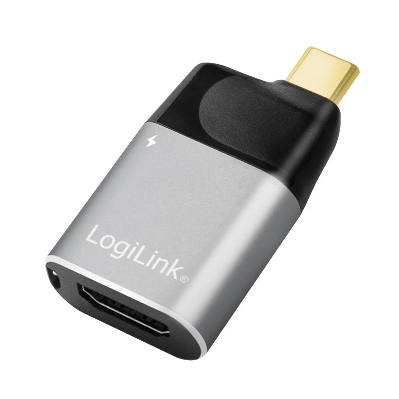 Adaptador LogiLink USB 3.2 Gen2 Type-C macho para HDMI-A USB-C 4K PD alumínio preto/cinzento