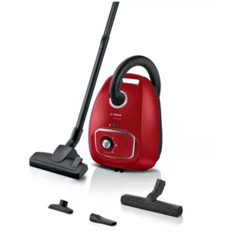 Aspirador de pó Bosch BGB 41RD3H — 600 W, saco de 4 l, filtro HEPA, raio de ação de 11 m, tubo telescópico, vermelho
