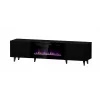 Móvel de TV Cama Meble PAFOS EF com lareira elétrica 180x42x49 cm, preto mate, 2 portas, 1400–1600 W