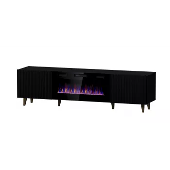 Móvel de TV Cama Meble PAFOS EF com lareira elétrica 180x42x49 cm, preto mate, 2 portas, 1400–1600 W