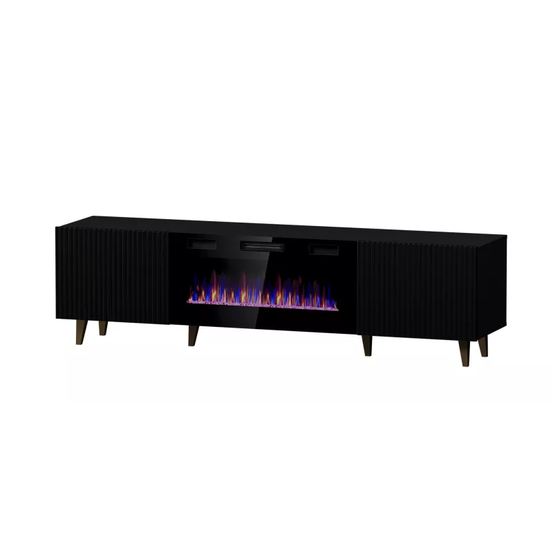 Móvel de TV Cama Meble PAFOS EF com lareira elétrica 180x42x49 cm, preto mate, 2 portas, 1400–1600 W
