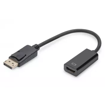Adaptador DIGITUS, ficha DisplayPort - conector fêmea HDMI A, DisplayPort Standard 1.1a, certificado UL20276, AWG28 (DB-340400-001-S)