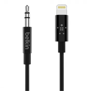 Cabo Belkin Lightning para jack de auscultadores - Lightning macho para ficha mini jack estéreo macho - 91,4 cm - Preto - para Apple iPhone (Lig