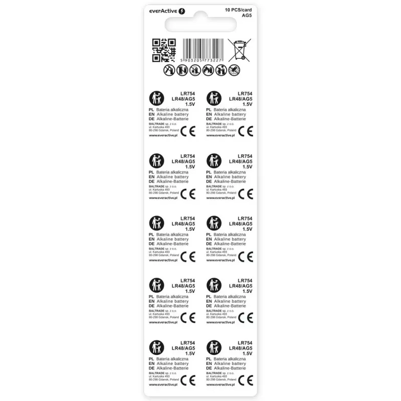 Pilhas alcalinas mini AG5 blister 10 unid.