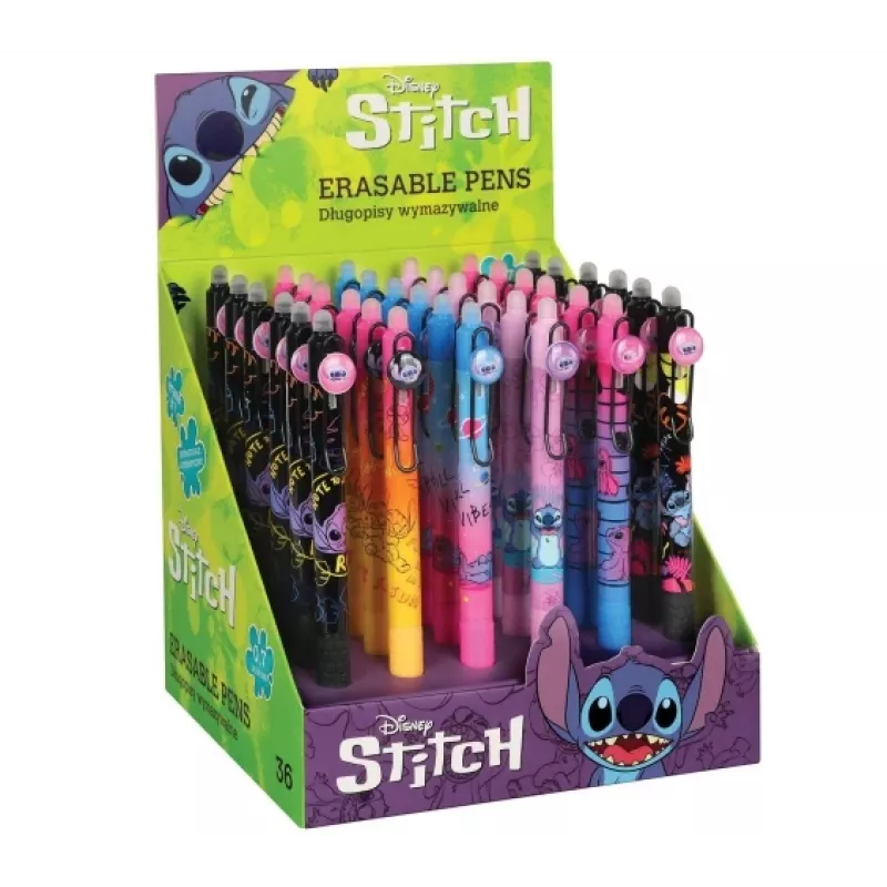 Caneta de esferográfica retrátil apagável com revestimento de borracha CoolPack Disney Stitch preto