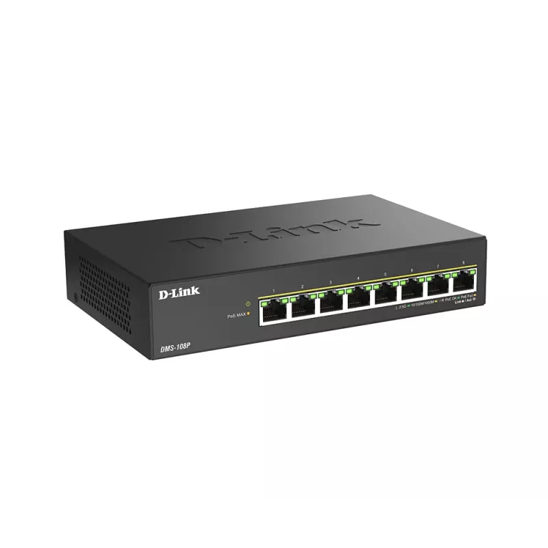 D-Link DMS-108P/E switch de secretária não gerido de 8 portas 2,5G com PoE+ (230 W)
