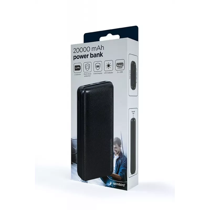 Powerbank Gembird PB20-02 polímero de lítio (LiPo) 20000 mAh preto