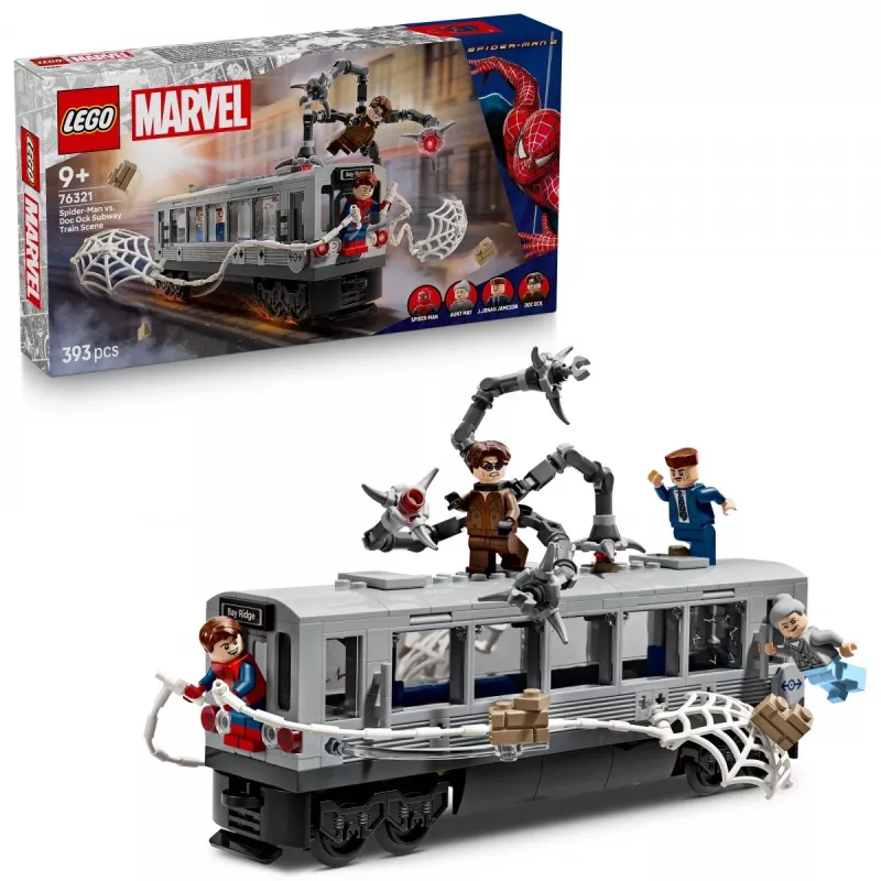 LEGO Marvel Super Heroes 76321 Spider-Man Doc Ock Subway Showdown brinquedo de construção, 393 peças, 4 minifiguras, idade 9+
