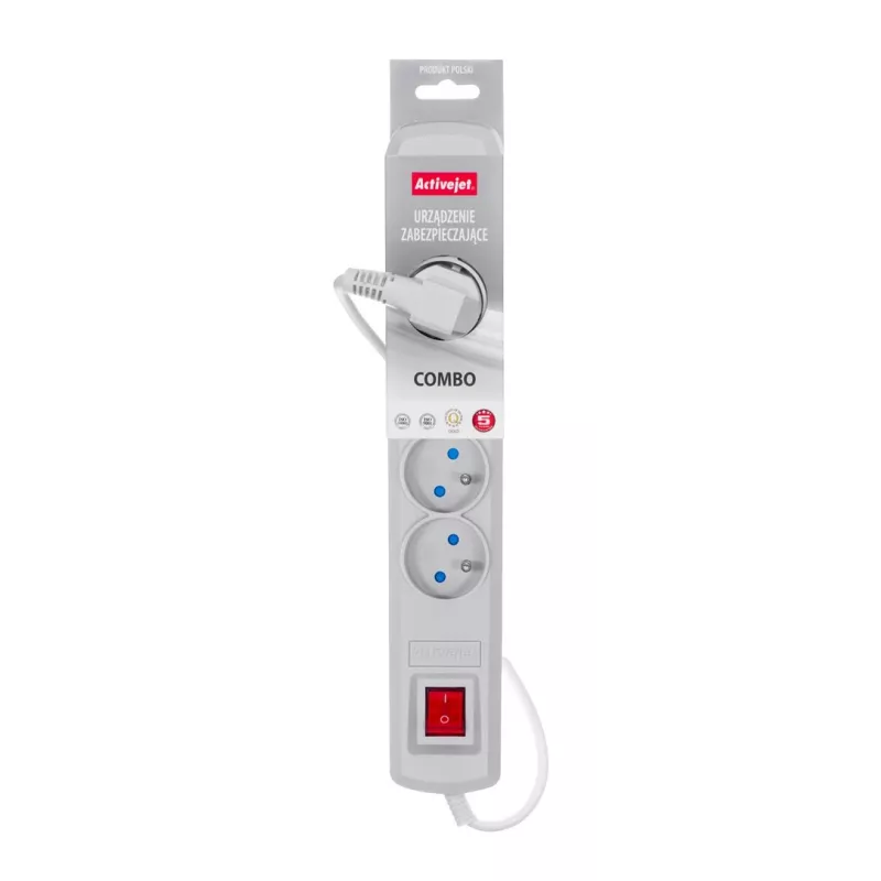 Régua de tomadas cinzenta com cabo Activejet ACJ COMBO 5G/5M/BEZP. AUT/S