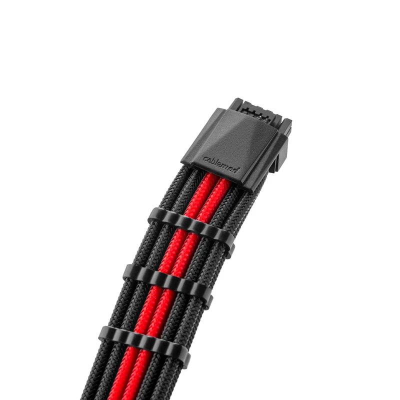Conjunto de extensão de cabo CableMod PRO ModMesh 12VHPWR da CableMod – preto/vermelho, conjunto de extensão PCIe 12VHPWR 16 pinos