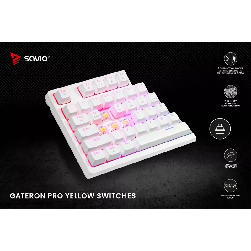 Teclado mecânico sem fios SAVIO PHENIX WHITE, Gateron Red Pro, ABS