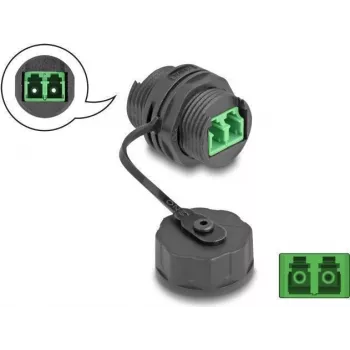 Conector de cabo de fibra ótica Delock LC Duplex fêmea para LC Duplex fêmea com tampa de proteção à prova de água (88033)