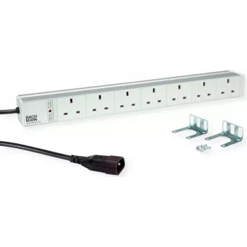 Módulo de distribuição de energia Bachmann 19z ALU 7xUK BM0012501 — caixa de alumínio, 7 tomadas UK