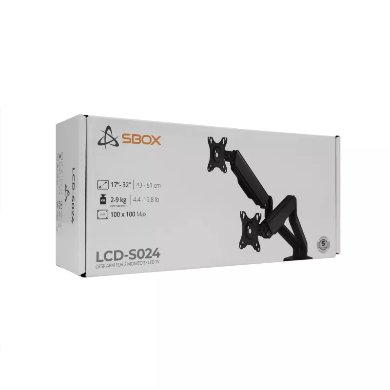 Suporte de secretária Sbox LCD-S024-2 (17-32/2x2-9kg/100x100)