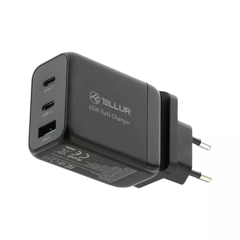 Carregador de parede Tellur TLL151451 65W, 3 portas (2x USB-C, 1x USB-A)