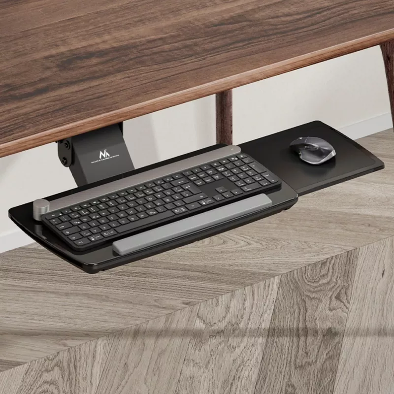 Suporte de teclado sob a secretária Maclean, ajustável, máx. 5 kg, preto, MC-156 B