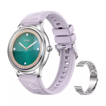 Colmi L28 smartwatch, prateado-roxo, bracelete de aço prateado