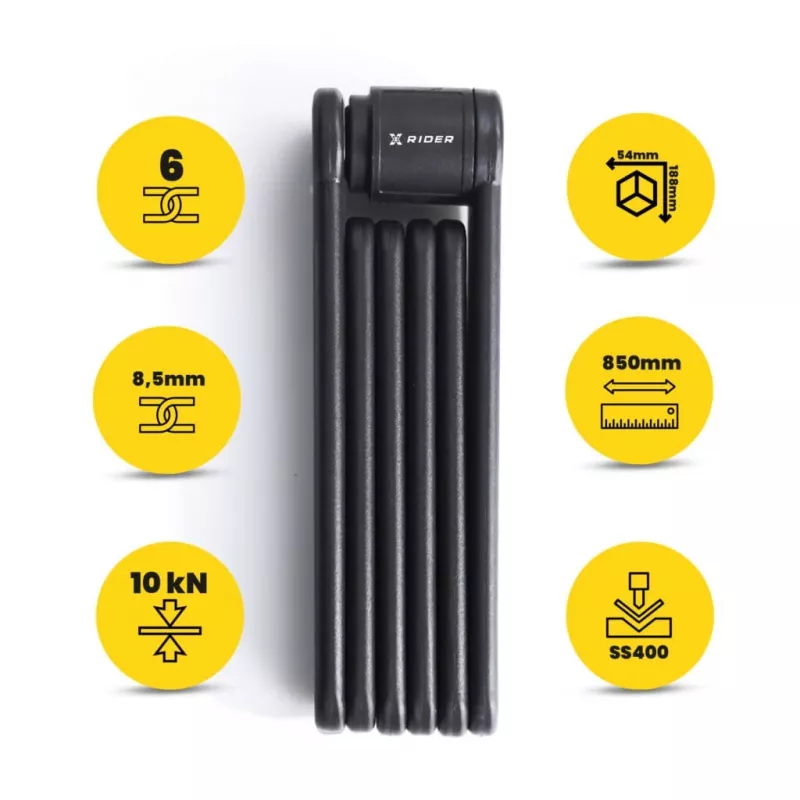 Cadeado de bicicleta dobrável MANTA XR00FL01 – design segmentado para montagem no quadro