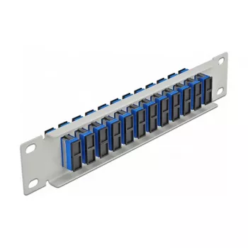 Patch panel de fibra ótica DeLOCK 10 polegadas 12 portas SC duplex azul 1U cinzento