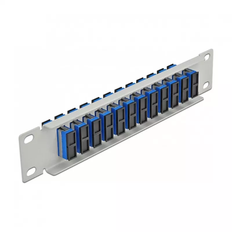Patch panel de fibra ótica DeLOCK 10 polegadas 12 portas SC duplex azul 1U cinzento