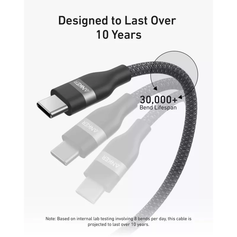 Cabo USB-C para USB-C Anker A82E2 — 0,9 m, USB C para USB C, preto