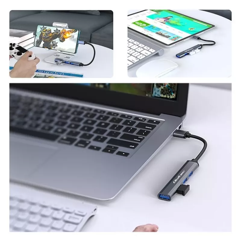 Hub USB QOLTEC 53792, USB-C 3.1 para 4 portas (USB 3.0 x1, USB 2.0 x3)