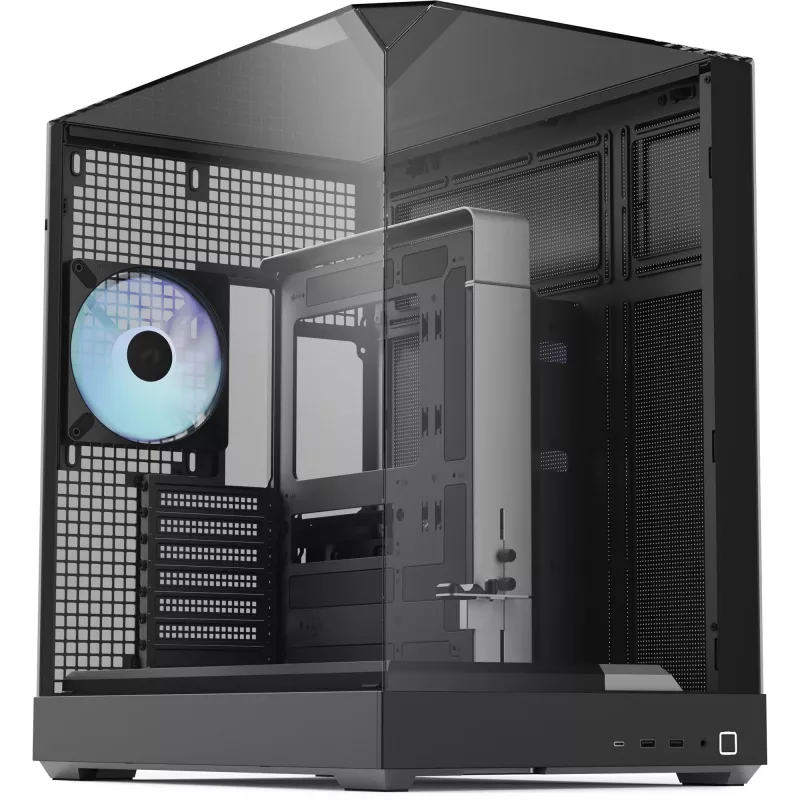 Caixa de torre APNX V2 com três painéis de vidro temperado, preto