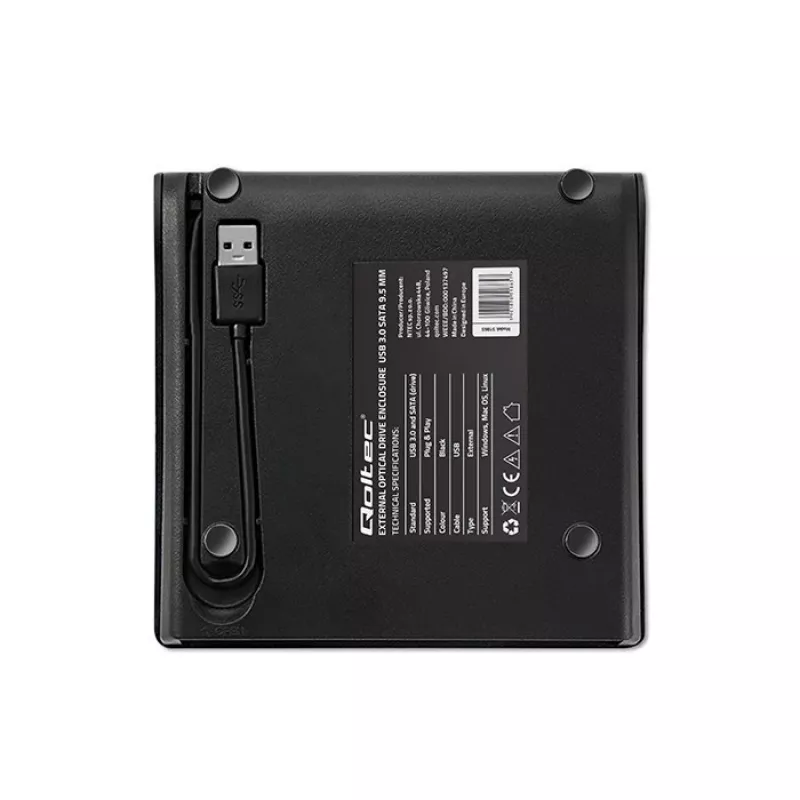 Caixa externa para unidade ótica CD/DVD SATA, USB 3.0, 9,5 mm