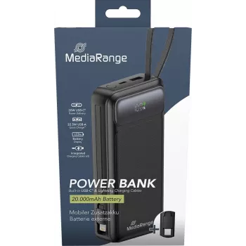 Powerbank MediaRange MRMA756 — 20000 mAh LiPo, saída 15 W, USB-A + USB-C, preto
