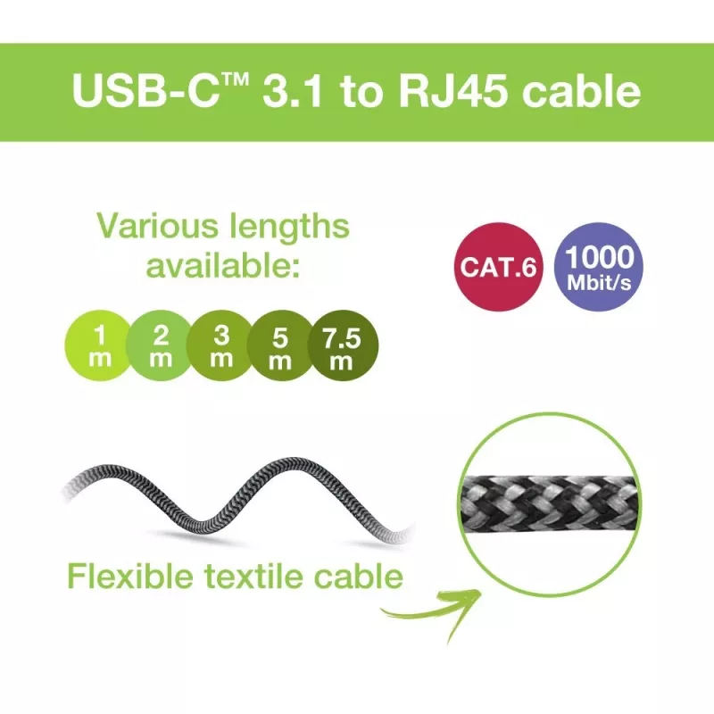 Techly ICOC U3C-RJ45-010 cabo adaptador USB-C para Gigabit Ethernet, 1 m, preto/prateado