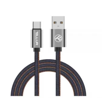 Cabo de dados USB Tellur USB para Type-C 1 m denim, cabo entrelaçado de 1 m para carregar e transferir dados