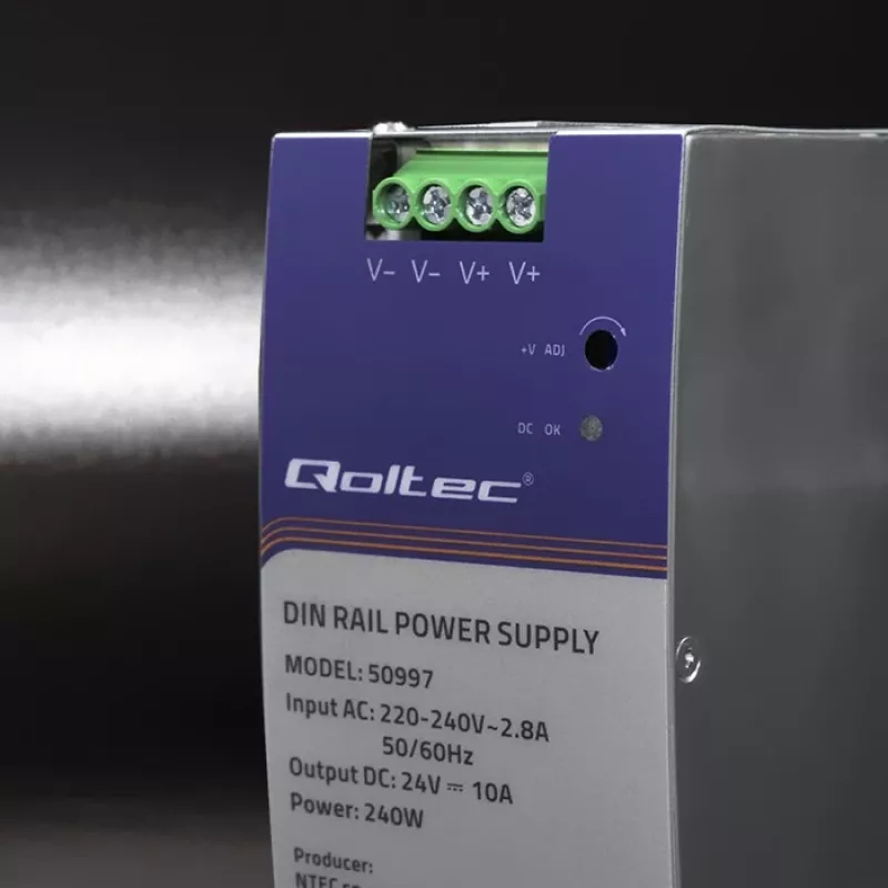 Fonte de alimentação para calha DIN QOLTEC 50997 240W 24V 10A