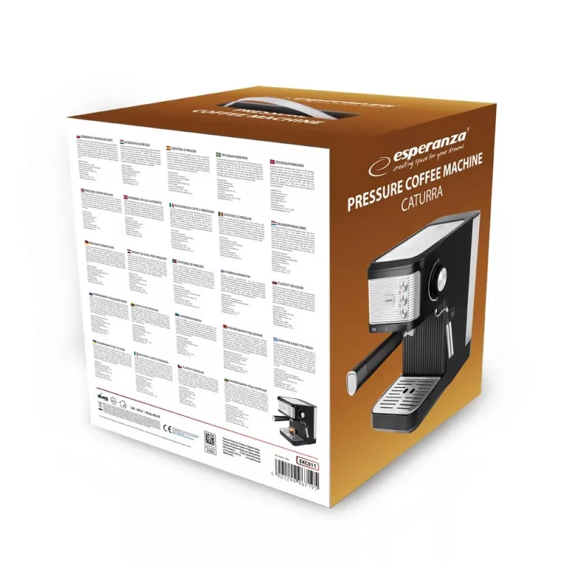 Máquina de café expresso ESPERANZA EKC011 — depósito de água de 1,8 L, 850 W, 20 bar, controlo tátil, espumador de leite