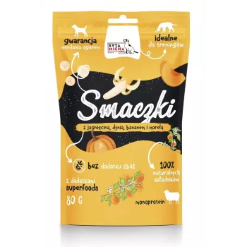 Petiscos para cães SYTA MICHA Petiscos com Borrego, Abóbora, Banana e Alperce 80 g — sem cereais, hipoalergénico, para cães adultos