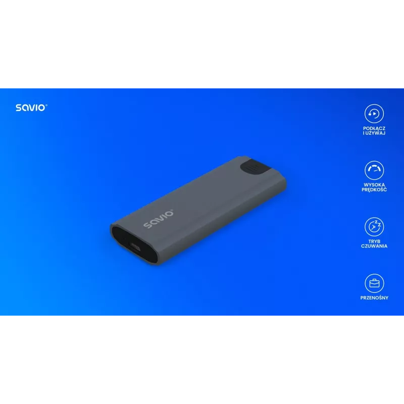 Caixa para SSD M.2 SAVIO AK-67 cinzento, USB 10 Gbit/s, suporte para uma unidade M.2
