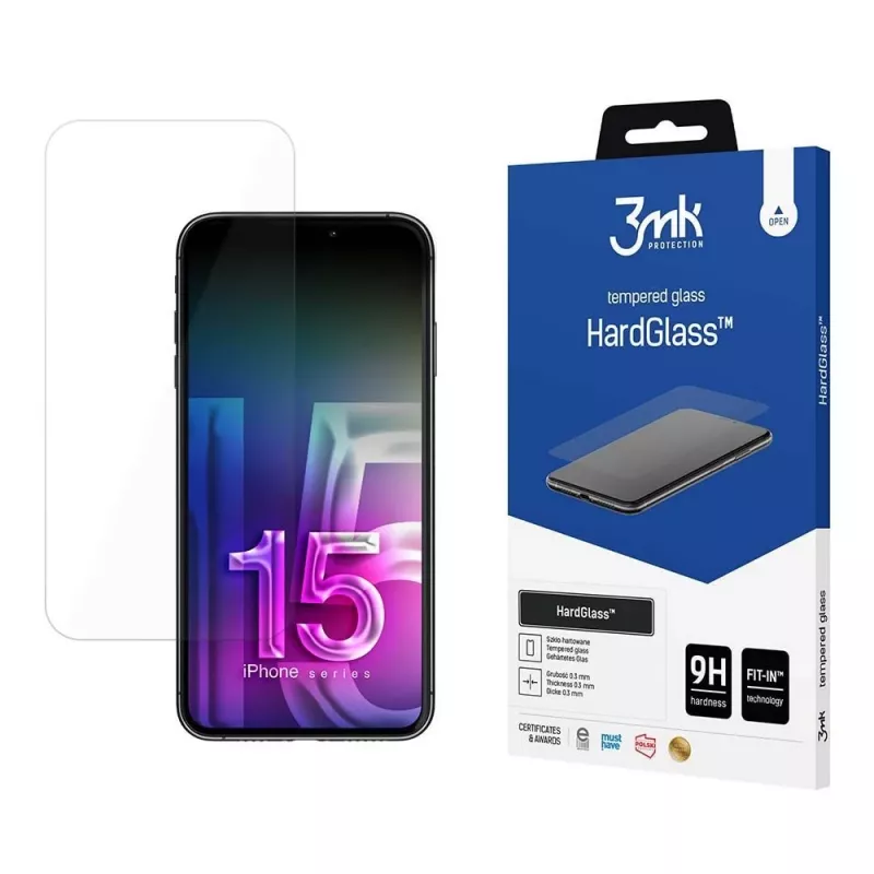 3MK HardGlass Smart protetor de ecrã em vidro Apple iPhone 15 resistente a choques e riscos