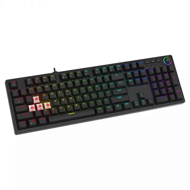 SAVIO STYX teclado mecânico gaming, Outemu Blue, Hot-Swap, RGB, USB, disposição US, tamanho completo, preto