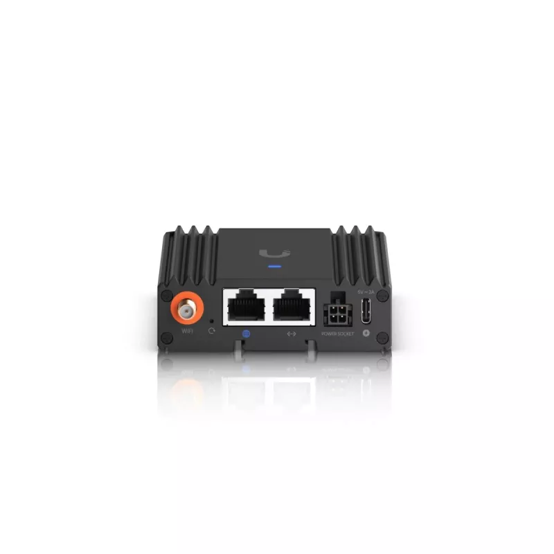 Router de rede móvel Ubiquiti UMR-Ultra — 4G LTE, NanoSIM, Wi-Fi 2,4 GHz (802.11g), 2x RJ-45, 3 antenas SMA externas, 5–30 V DC