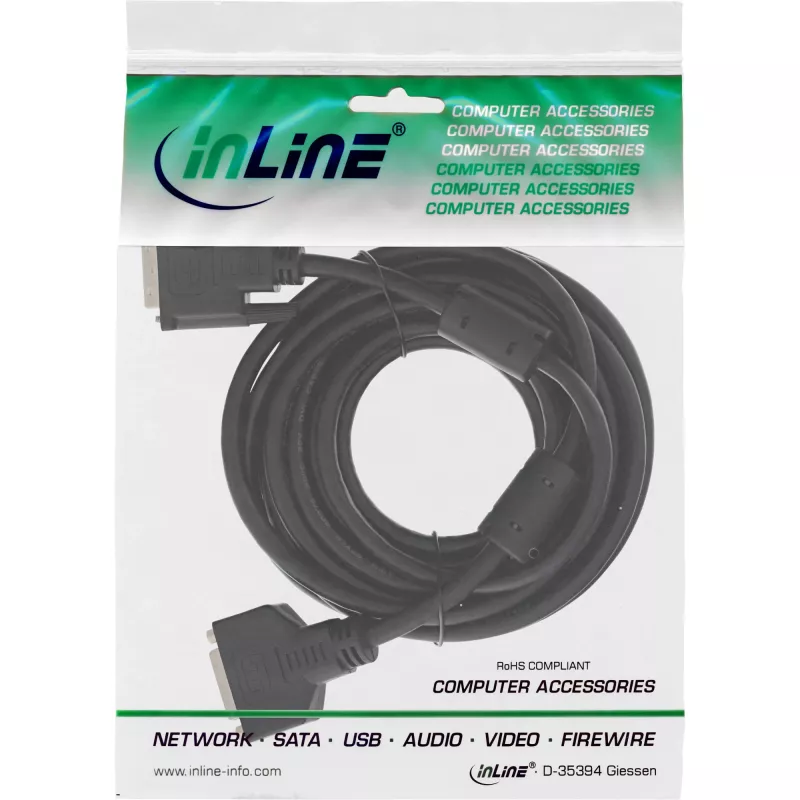 Cabo DVI-D InLine 24+1 M/F, Dual Link, 2 núcleos de ferrite, 3 m