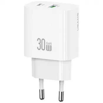 Carregador usams USA001632 30W 1×USB-C 1×USB-A carregamento rápido
