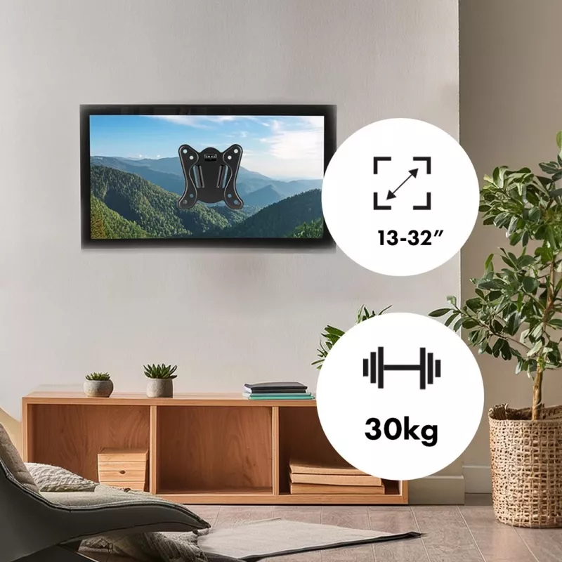 Suporte de parede para TV e monitor Maclean MC-416 13-32 30 kg inclinável rotativo máx. VESA 100x100 preto lacado a pó suporte universal LED OLED LCD