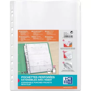 Capa perfurada expansível ELBA, A4, PP, 0,2 mm cristalino, aberta em cima, com aba de fecho grande (M670619)