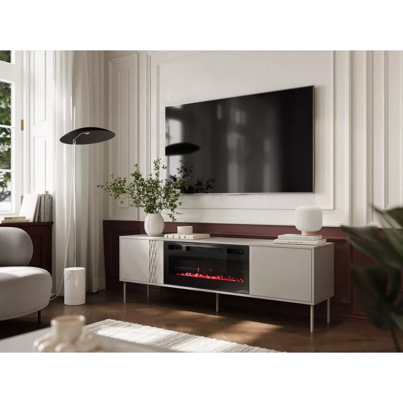 Móvel de TV com lareira Cama Meble TRESSE 180x40x54,5 cm — moldura preta, tampo em cashmere mate