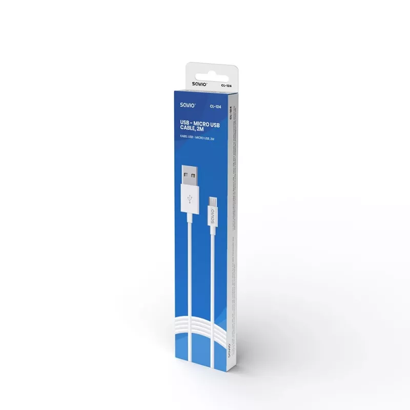 Cabo USB SAVIO CL-124 USB 2.0, USB A para Micro-USB B, 2 m, branco