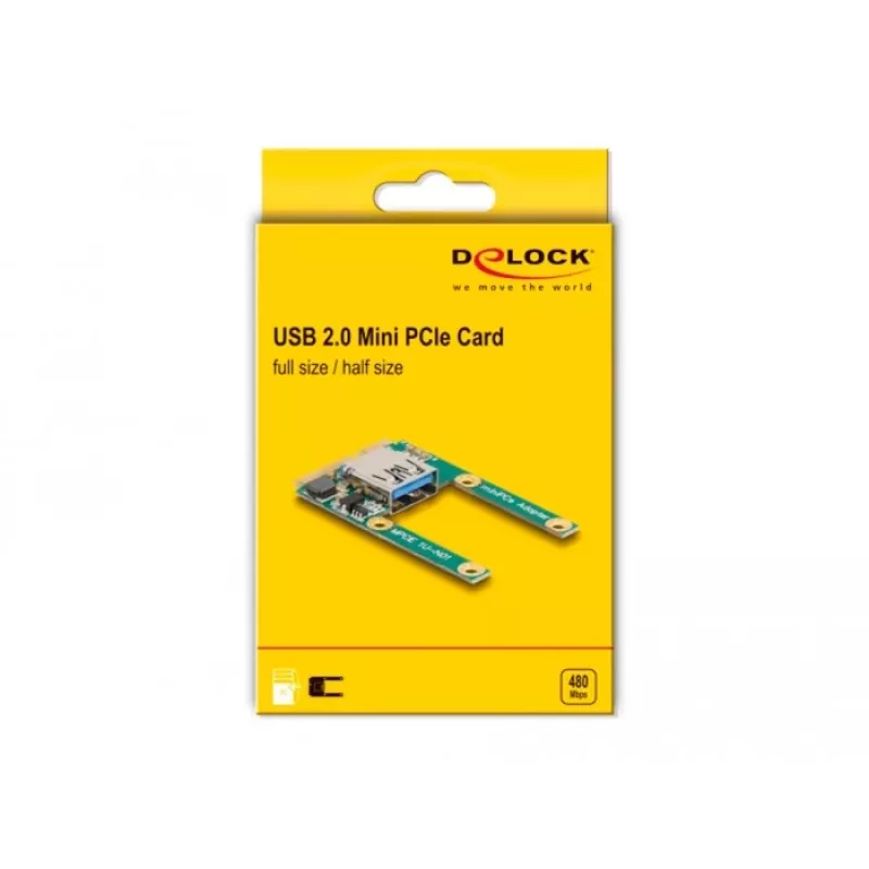 DeLOCK Mini PCIe I/O 1 x conector fêmea USB 2.0 Type-A Full-Size Half-Size