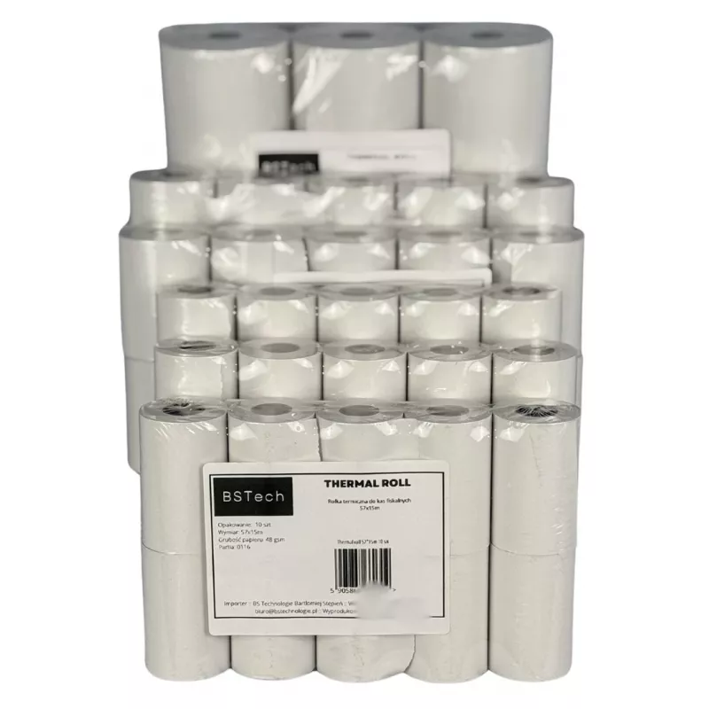 Rolo de papel térmico BSTech para registadoras, Fiskal 57x15m, 10 unidades