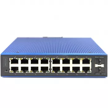 Switch Gigabit Ethernet gerido L2 industrial DIGITUS 16x RJ-45 + 2x SFP, 12–48V DC, 8000 MAC