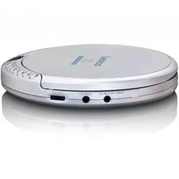 Leitor de CD portátil Lenco CD-201SI com função de audiolivro e carregamento, prateado