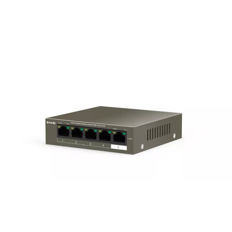 Switch de rede TENDA TEG1105P-4-63W-EU, 5x Gigabit RJ-45, 4x PoE (57,8 W no total), 10 Gbit/s switching