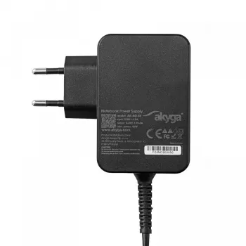 Fonte de alimentação para portátil Akyga AK-ND-80 USB-C GaN 45 W, PD 3.0, 5–20 V, cabo de 1,8 m, preto